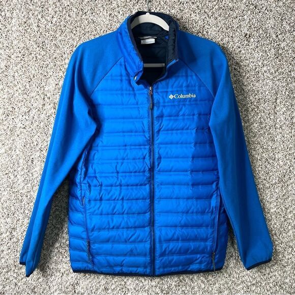 Columbia Jacket Mens Small Flash Forward Hybrid Blue Zip 650 Down Quilted Puffer